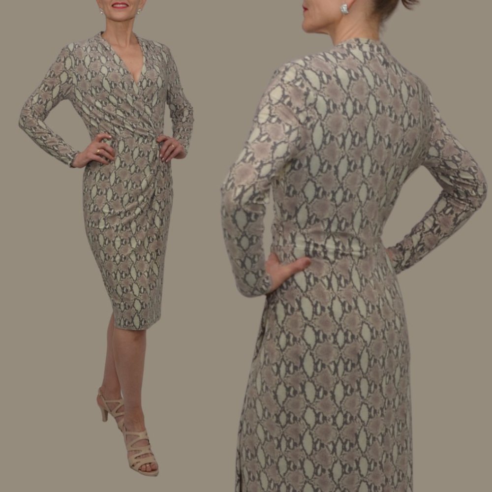 Lauren Ralph Lauren | Print Surplice Jersey Dress | Size 6 | Gray Multi